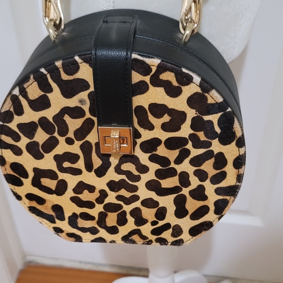 Dune London Leather Leopard Print Animal Hair Crossbody Bag - Picture 3 of 13